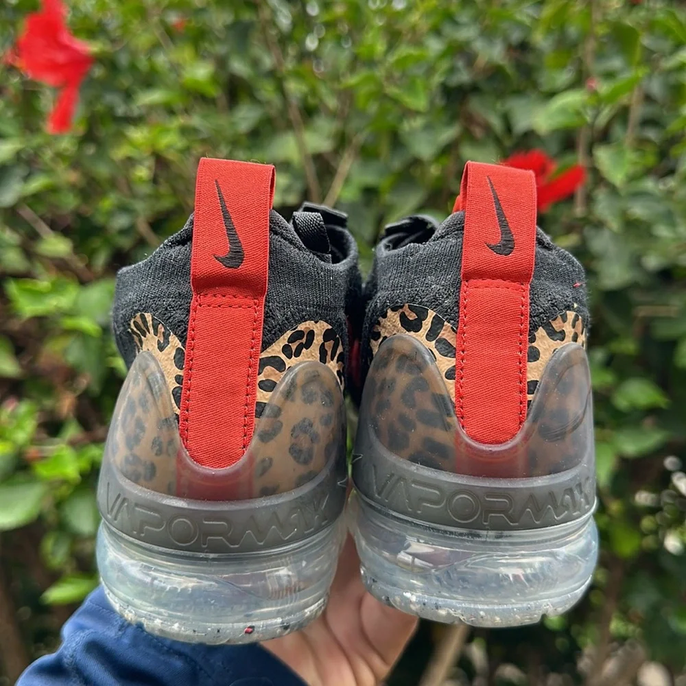 Nike Womens Air Vapormax 2021 FK Black Leopard Habanero Red Size 6.5 - Picture 6 of 8